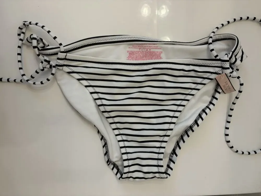 Victorias Secret Essential Side Tie Bikini Bottom Size Large White/Black Stripes